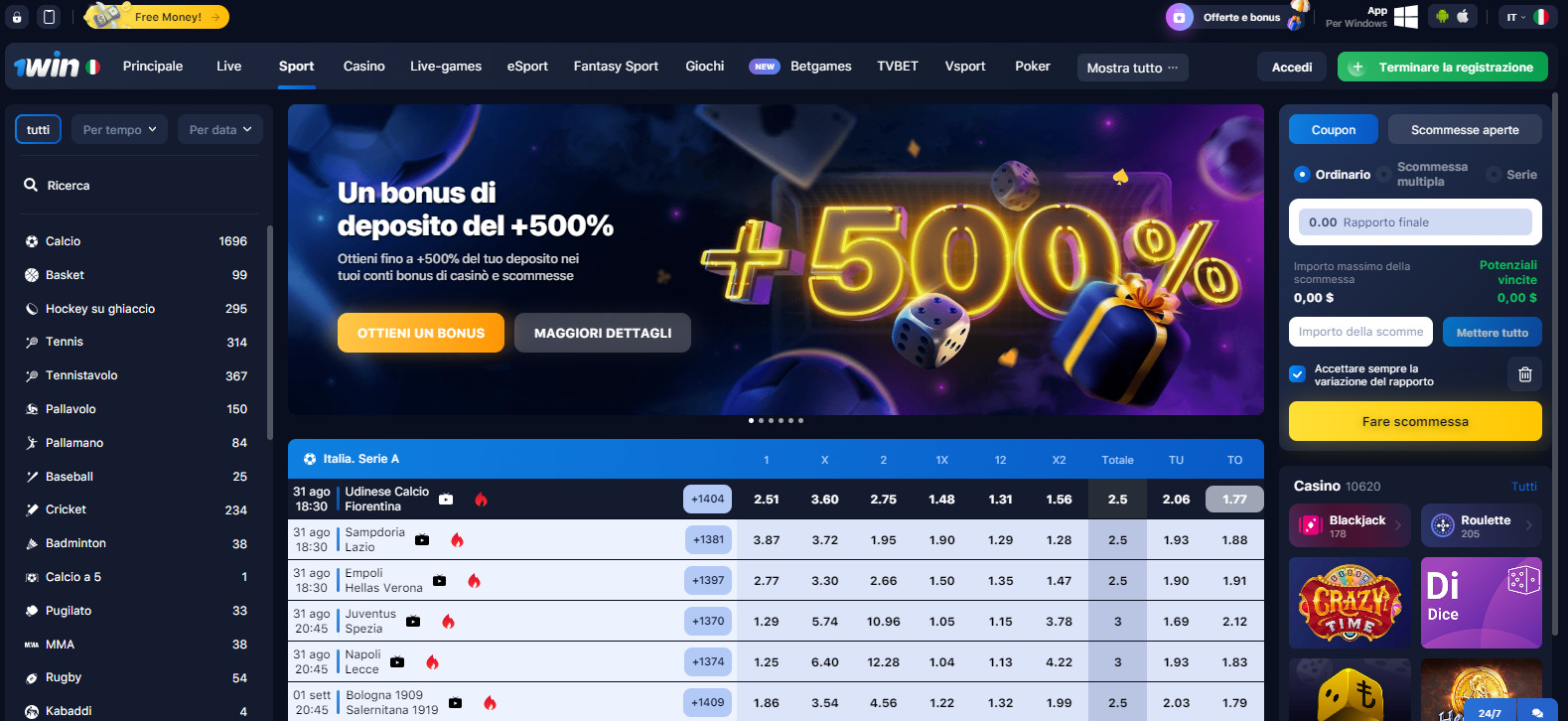 1win, scommesseonline.tv