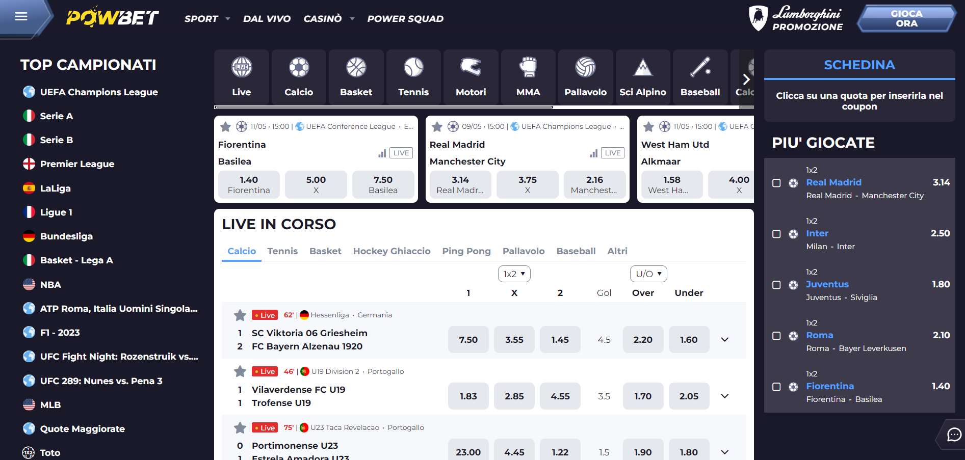 Scommesse sportive su Powbet