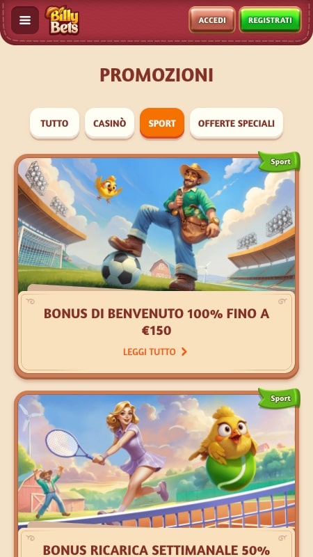 Bonus e promozioni BillyBets