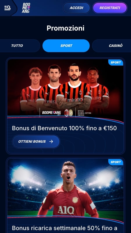 Bonus e promozioni Boomerang Bet