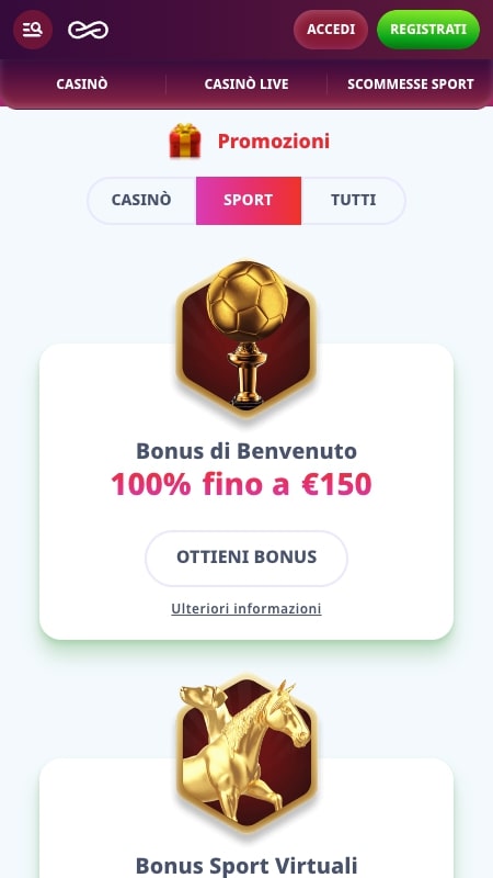 Bonus e promozioni Casinò Infinity