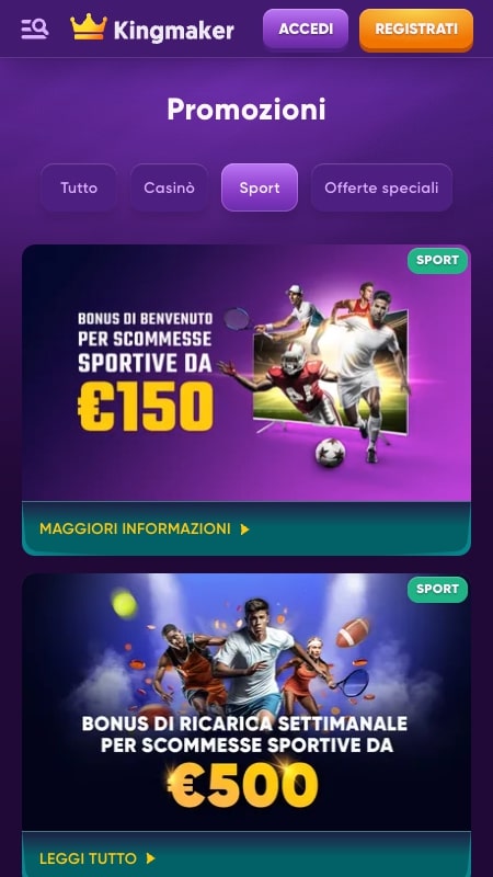 Bonus e promozioni Kingmaker