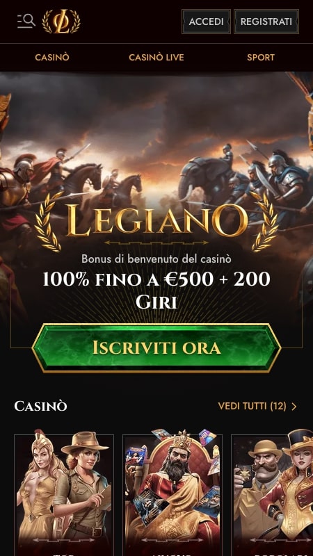 Homepage del bookmaker Legiano