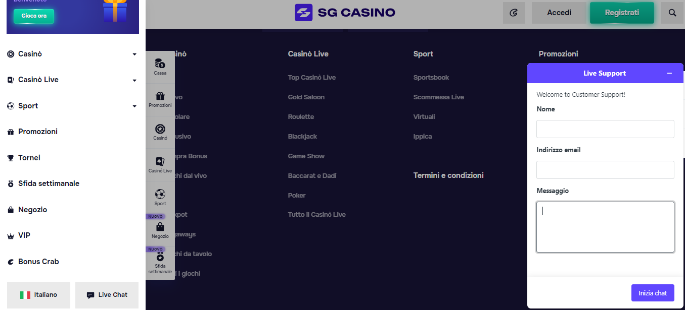 SG Casino Support, scommesseonline.tv