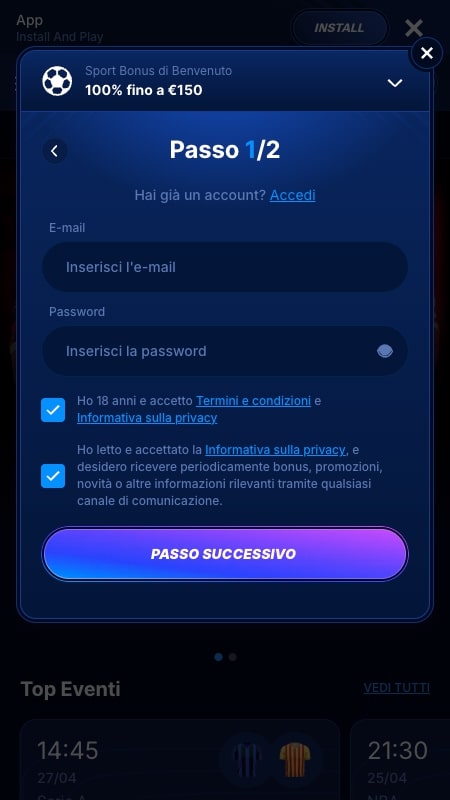 Procedura di registrazione su Boomerang Bet: Inserisci le tue informazioni personali