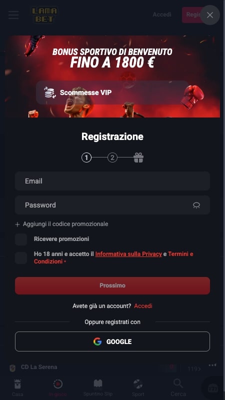 Procedura di registrazione su Lamabet: Inserisci le tue informazioni personali